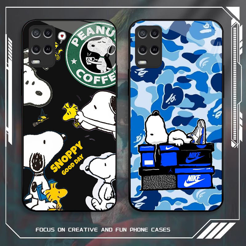 JP-79 Snoopy Case KACA Soft Edge Untuk OPPO Realme Narzo Reno A55 A54 8 50 9 7 8i Pro 5G