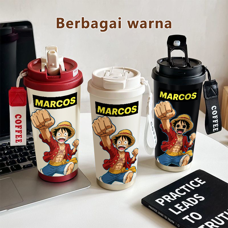 Luffy Anime Tumbler  kopi  Lucu Hadiah Perempuan Termos air panas  Portabel 500ml Mug Coffee  Gelas 
