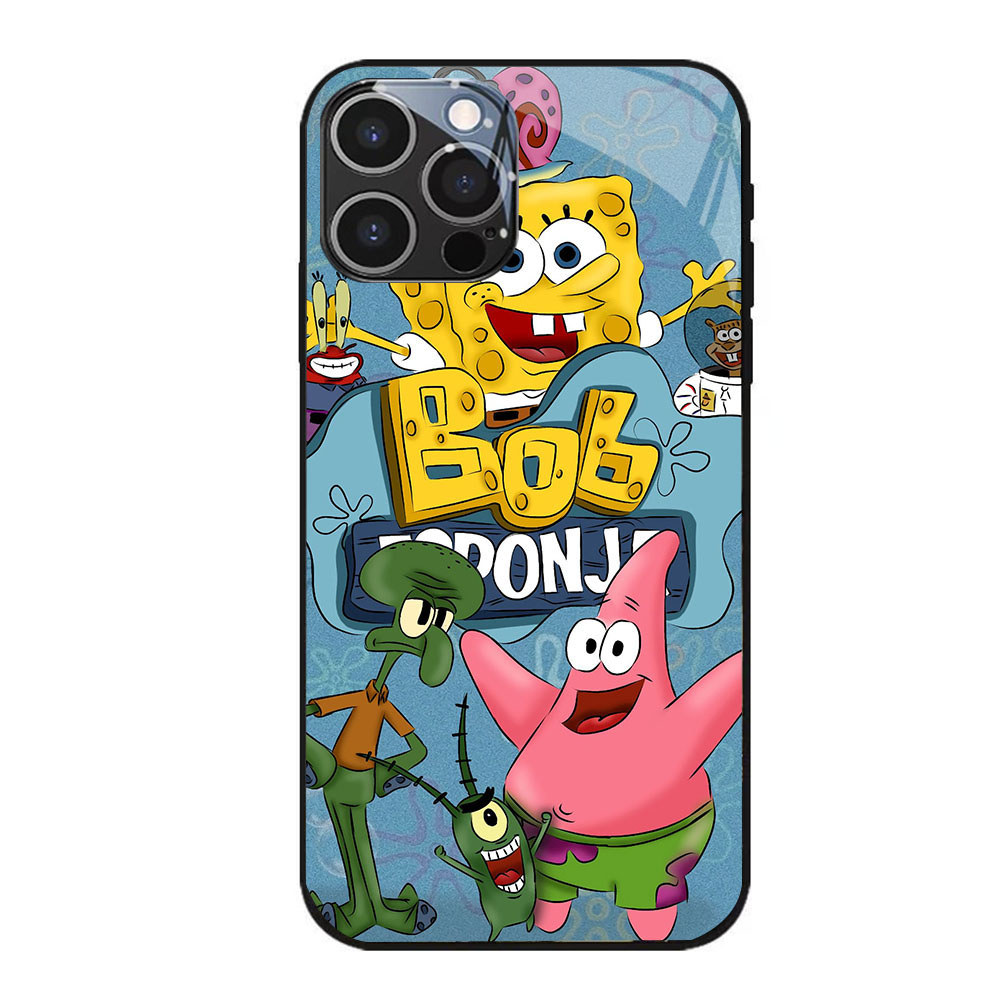 JP-71 Patrick Star Case KACA Soft Edge Untuk iPhone 15 14 Plus Pro Max