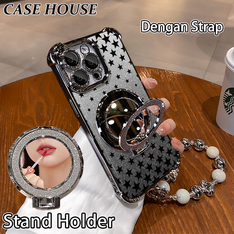 Glitter Card Case HP Samsung A10S A12 5G A23 A50S A05S Stand Holder Cermin Casing Samsung A04 A11 A2