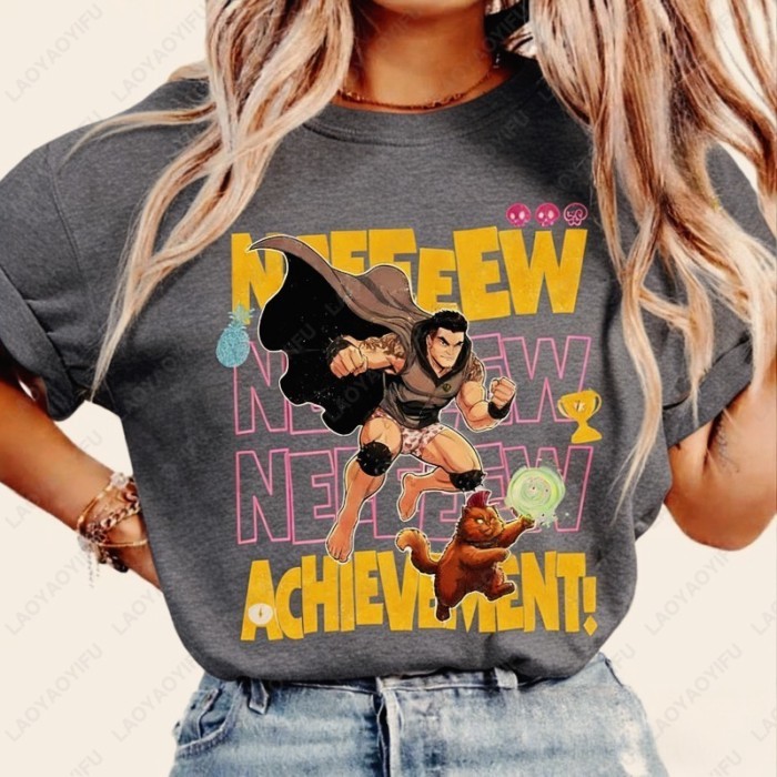 New Achievement Dungeon Crawler Carl Princess Donut And Mongo Cotton Shirts Retro O-neck Tops Fun R