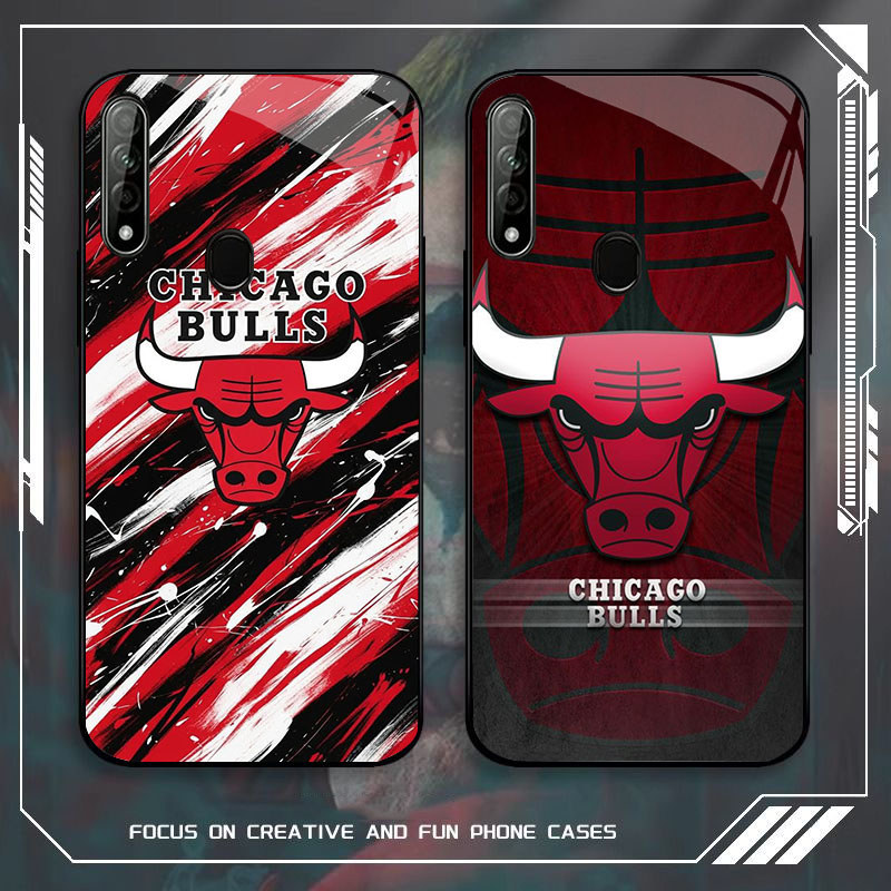 JP-7 Basketball Bulls Case KACA Soft Edge Untuk OPPO Realme A53 A53S A32 7i A31 A33 C17 2020