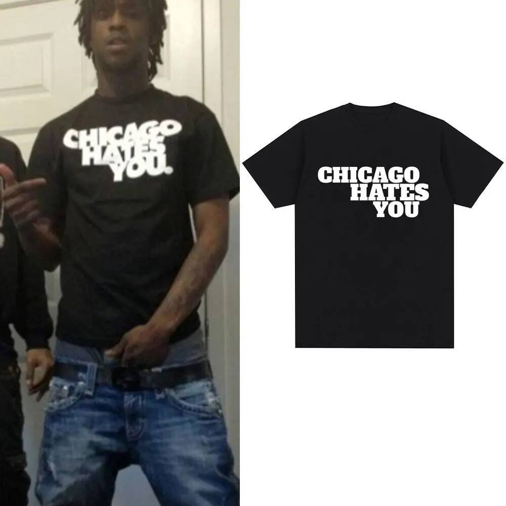 Kaos Rapper Chief Keef Chicago Hates You Gaya Serupa, Kaos Pria Fashion Hip Hop Oversized, Kaos Kasu