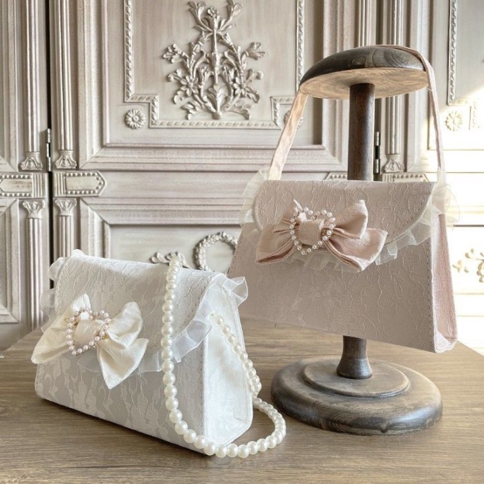 Tas Tangan Renda Lolita Buatan Tangan Asli, Busur, Tas Selempang Mutiara, Tas Amplop, Indah Dan Berg