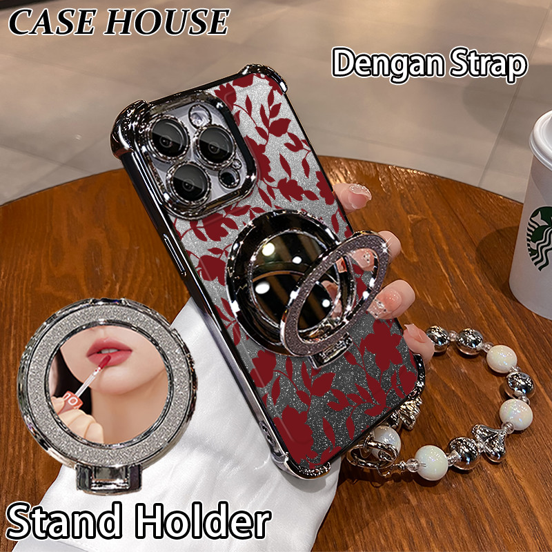 Glitter Card Case HP Oppo A17K A55 A92 A31 2020 A54 Stand Holder Cermin Casing Oppo A7 A96 A33 2020 