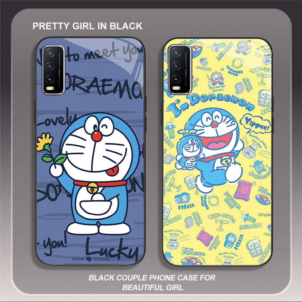JP-26 Doraemon Case KACA Soft Edge Untuk VIVO S1 Y03 Y20 Y30 Y20s Y20i V15 Y50 V50 Y29 Pro Lite