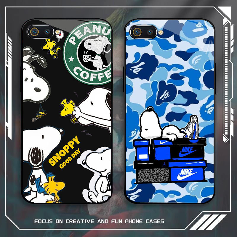 JP-79 Snoopy Case KACA Soft Edge Untuk OPPO Realme C1 C2 A12E A5 C2s A3S