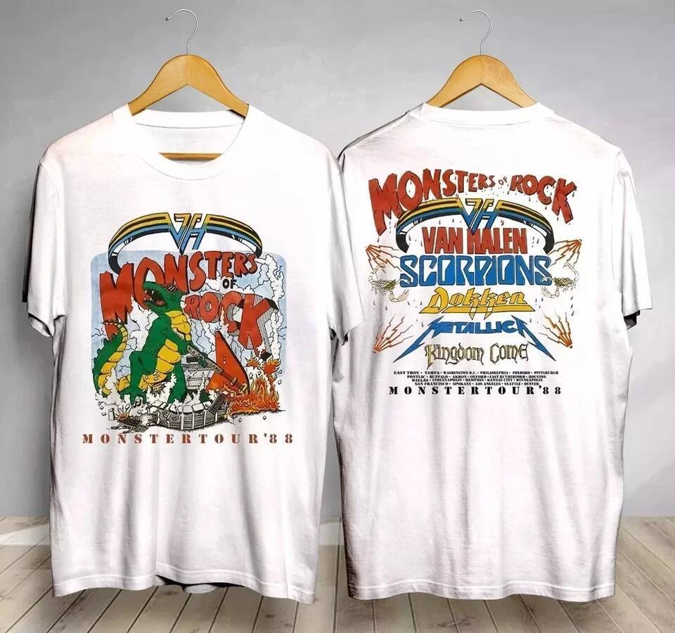 Kaos Vintage Monsters Of Rock Tour 1988, Kaos Tur Halen Van, Hadiah Untuk Penggemar, Kaos Pria Hitam