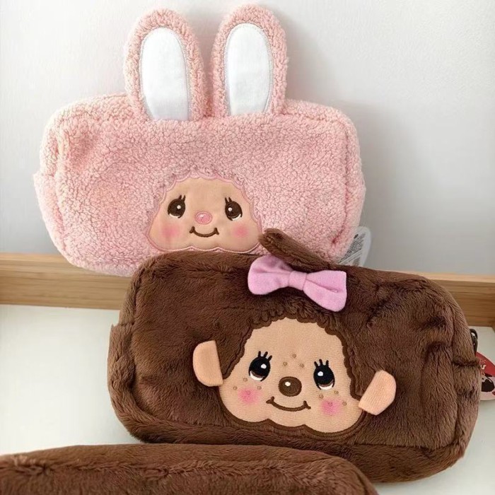 Tas Kosmetik Mewah Monyet Sanrio Jepang Tas Pensil Siswa Bordir Kartun Lucu Tas Penyimpanan Alat Tul