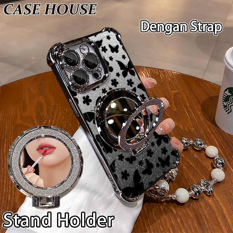 Glitter Card Case HP Vivo V40 Lite Y15C Y12 Y30 Stand Holder Cermin Casing Vivo Y17S Y66 Y02 Y19S Pr