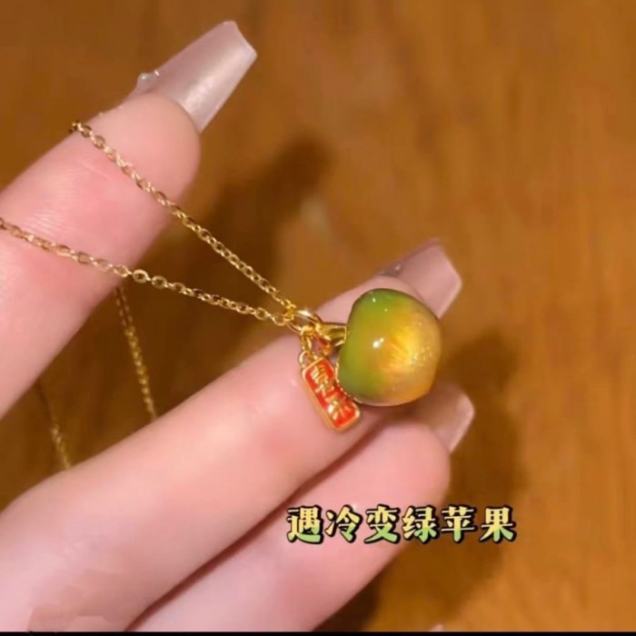 Kalung Apel Berubah Warna Peka Suhu, Liontin Buah Aman, Hadiah Kelas Atas untuk Pacar, Kalung untuk 