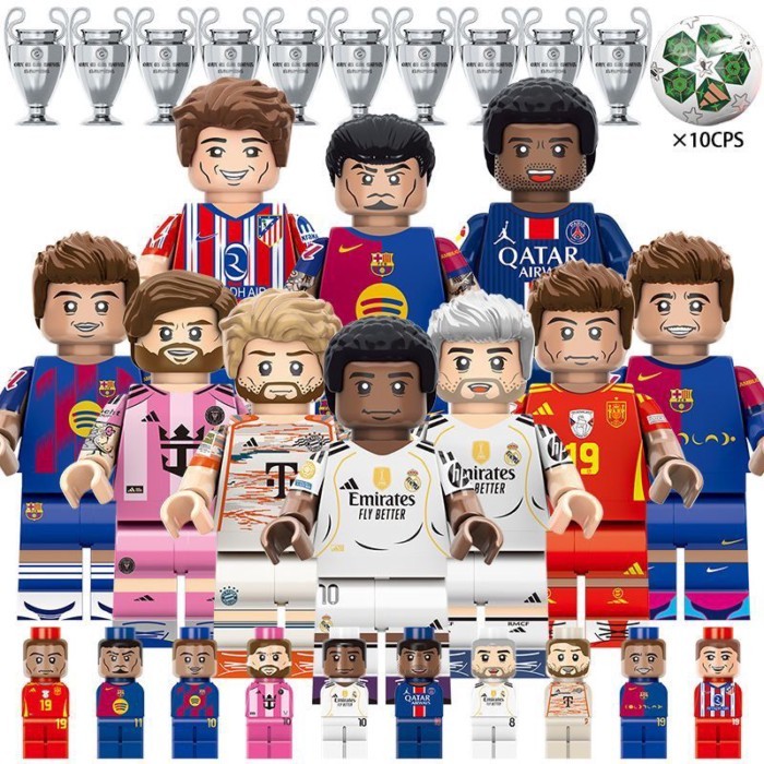 Kompatibel dengan LEGO Piala Dunia Sepak Bola Messi Mbappe Rakitan Blok Bangunan Minifigure Mainan