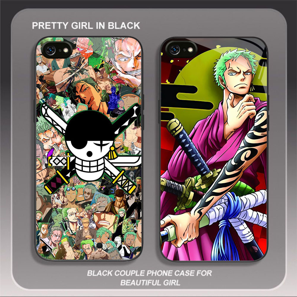 JP-70 One Piece Zoro Case KACA Soft Edge Untuk iPhone SE 6 X 6S 8 XS 7 XR Max Plus 2020 2022