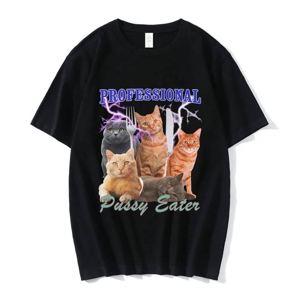 Kaos Pria Lucu 'Penghisap Vagina Profesional' Untuk Pecinta Kucing, Pakaian Fashion, Kaos Katun Kasu