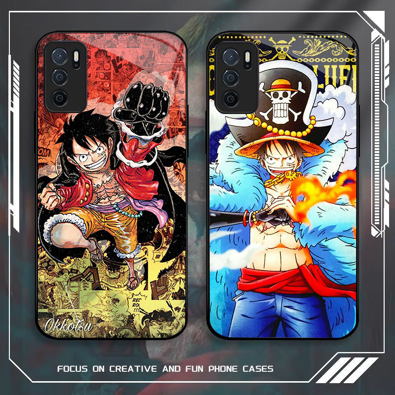 JP-69 One Piece Luffy Case KACA Soft Edge Untuk OPPO Reno A16 F19 F19S A16S A54S A74 A95 6 Lite