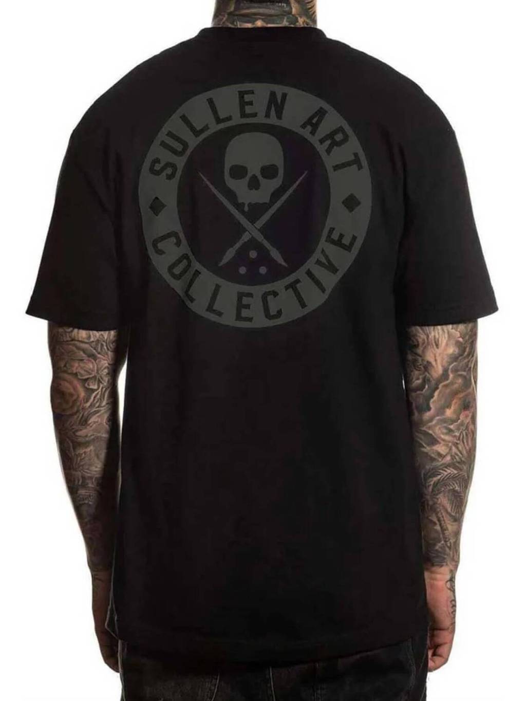 Kaos Pria Lengan Pendek Sullen Art Collective, Katun Hitam, Kerah Bulat Dengan Grafis Tengkorak, Kas