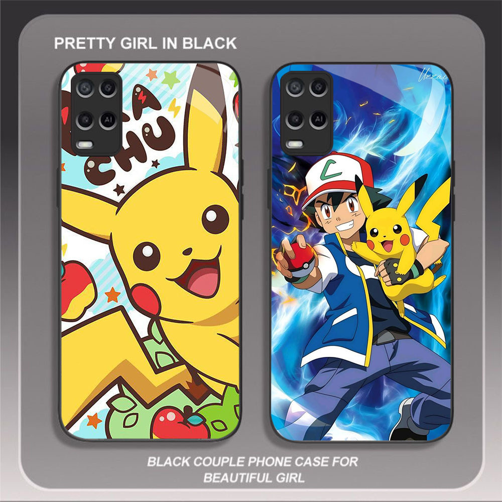 JP-72 Pokemon Pikachu Case KACA Soft Edge Untuk OPPO Realme Narzo Reno A55 A54 8 50 9 7 8i Pro 5G