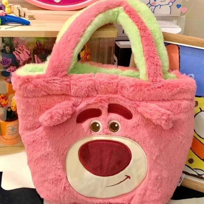 Tas Beruang Stroberi Asli Tas Mewah Tas Bahu Portabel Winnie The Pooh Dua Sisi Gadis Bermata Tiga B