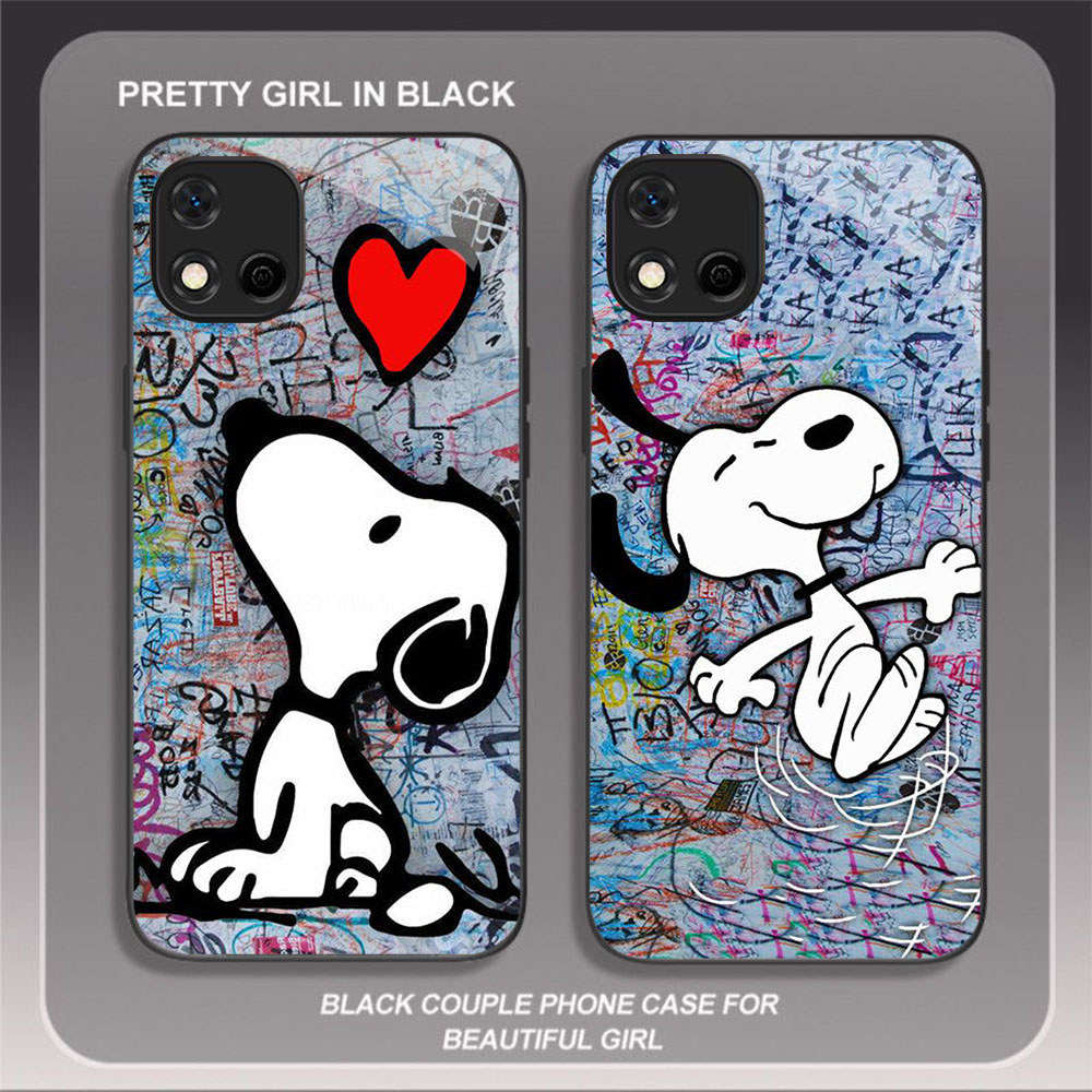 JP-79 Snoopy Case KACA Soft Edge Untuk OPPO Realme Reno 4 4F C20A C11 A16E A16K C20 A93 F17 Pro Lite