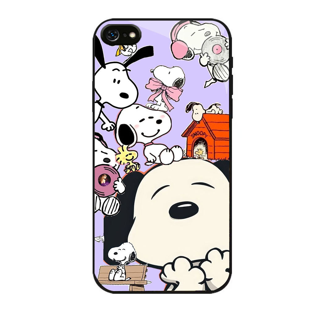 JP-79 Snoopy Case KACA Soft Edge Untuk iPhone SE 6 X 6S 8 XS 7 XR Max Plus 2020 2022