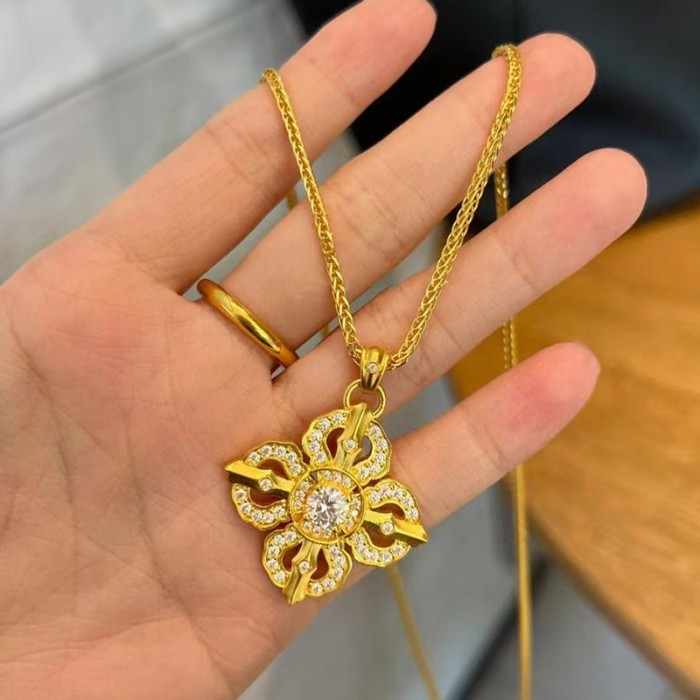Popular Ancient Style Hollow Cross Vajra Necklace 2024 New Heavy Industry Diamond-encrusted Flash S