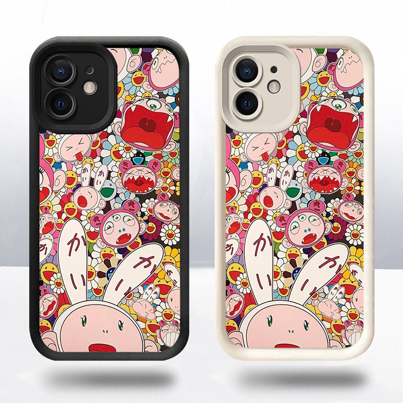 R27 Murakami Takashi Casing untuk iPhone 11 6s Mini 6 12 Pro Max Plus Kasus(Hitam/Putih)