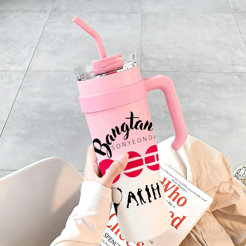 BTS Logo Symbol Mug Tumbler Gelas Kapasitas Besar 1200ml Botol minum aesthetic Termos air panas Minu