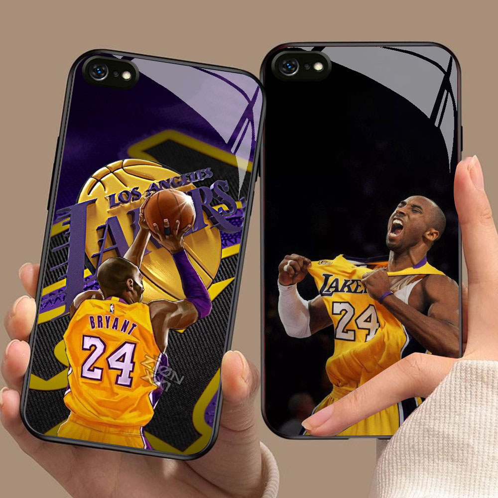 DK-73 Lakers Basketball HD Glass Casing untuk iPhone 6 6S 7 8 Plus SE X XS XR Max