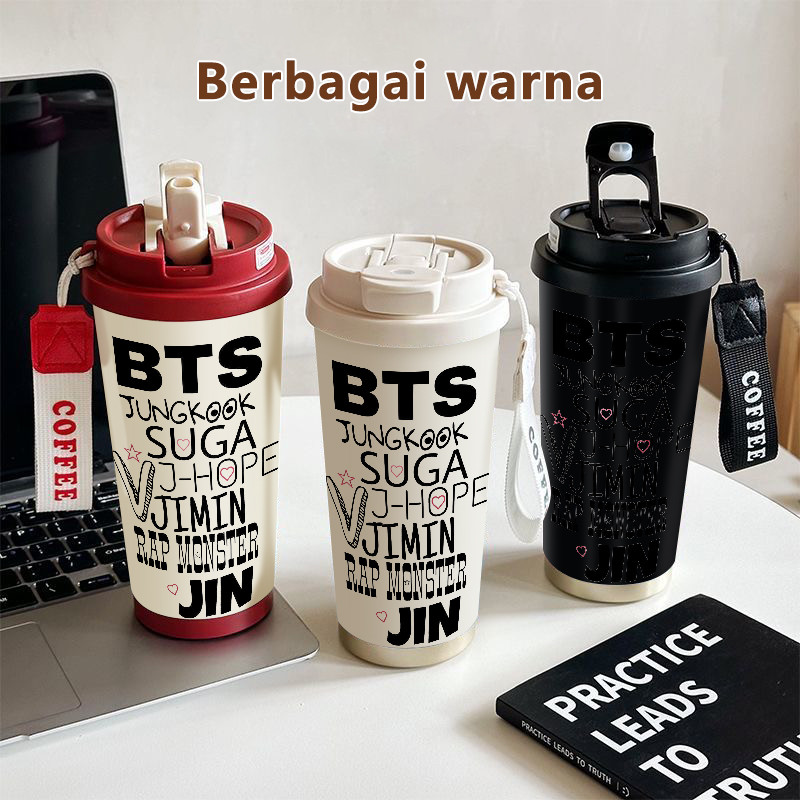 BTS Members Names  Tumbler kopi Lucu Hadiah Perempuan Termos air panas Portabel 500ml Mug Coffee Gel