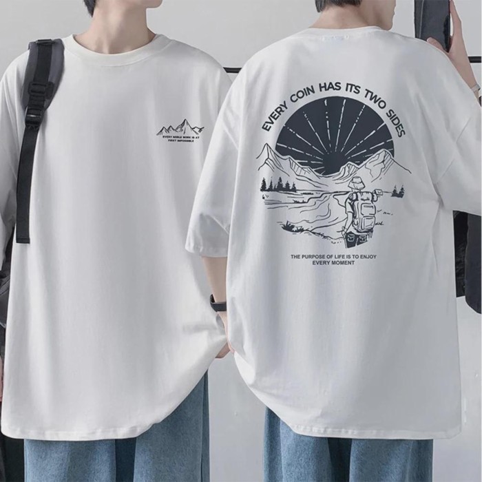 Men's Cotton T-shirt Front Back Print Half Sleeve T-shirt Men's Cotton Summer Loose Oversized Casua