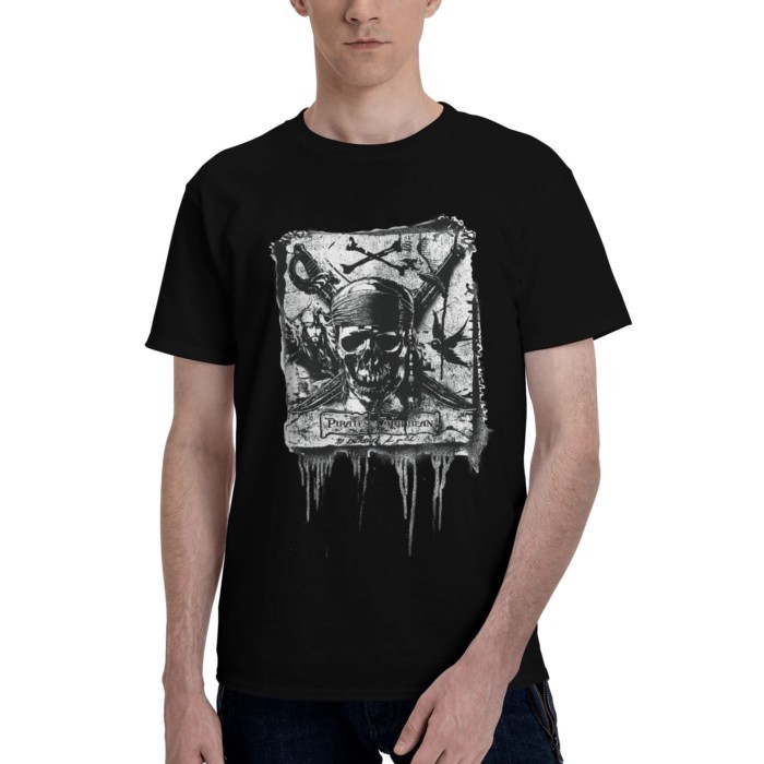 Pirates of The Caribbean Jack Sparrow Skull Banner Men  Humor Tees Short Sleeve Pure Cotton T-Shirt