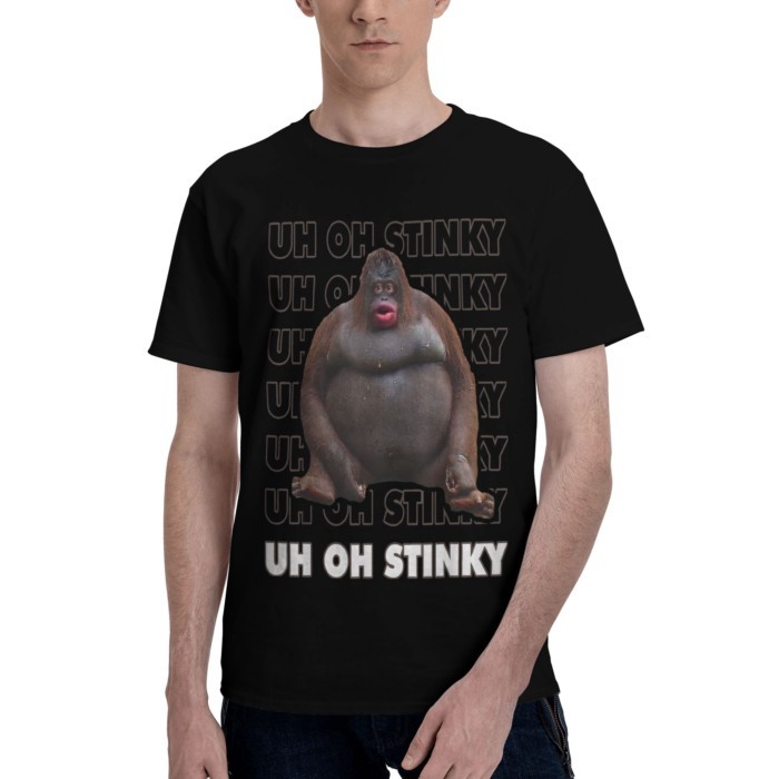 Uh Oh Stinky Poop Meme Funny Monkey Men T Shirt  Fashion Tees Short Sleeve Crewneck Cotton Party To