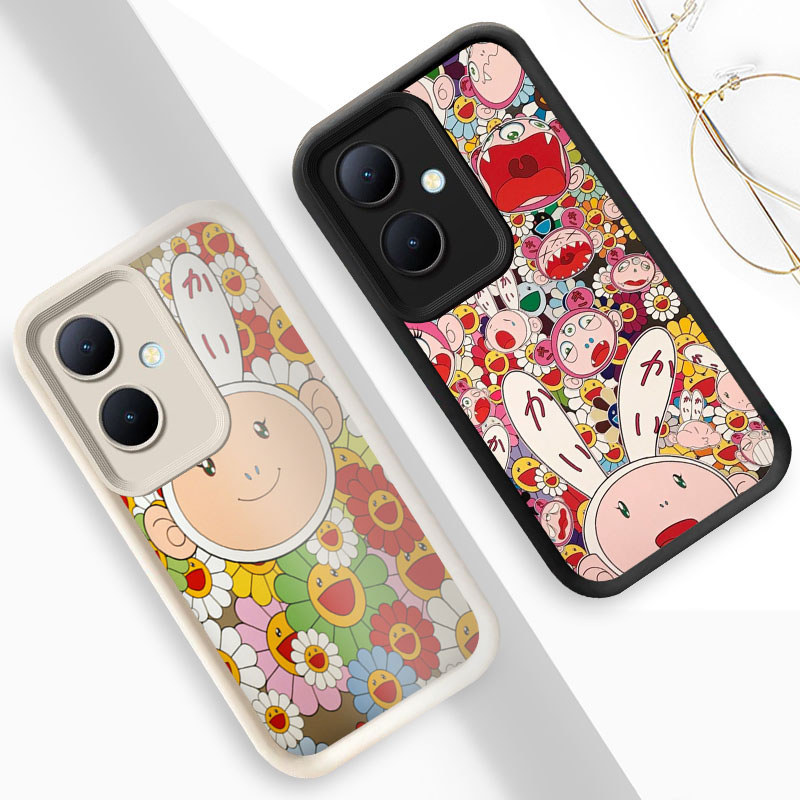 R27 Murakami Takashi Casing untuk OPPO Reno 11F 8T 11 Pro 5G Kasus(Hitam/Putih)