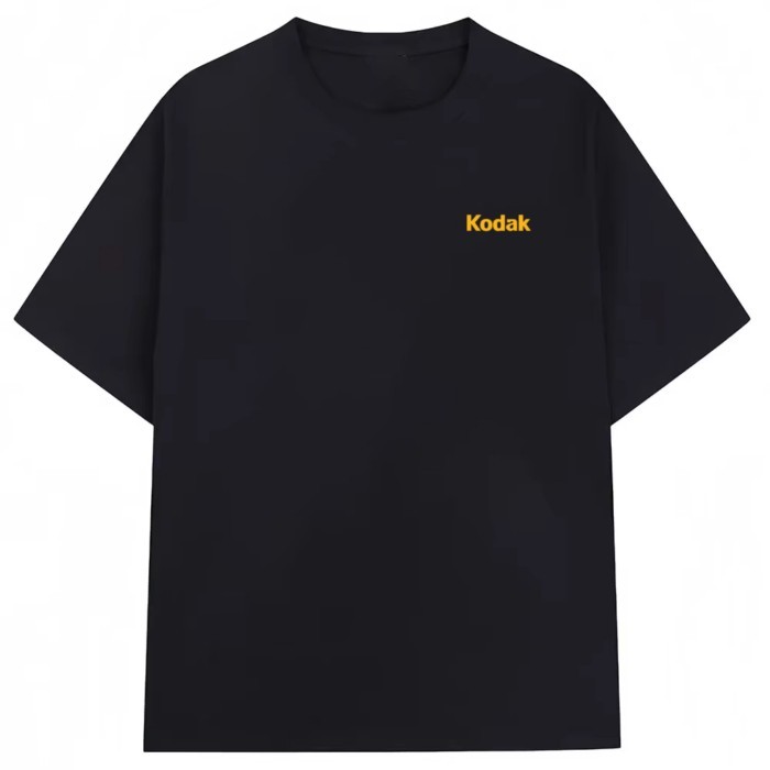 2026 Kodak Mini Yellow Logo T-Shirt, Minimalist Side Print Tee, Black Cotton Crewneck for Men & Wom