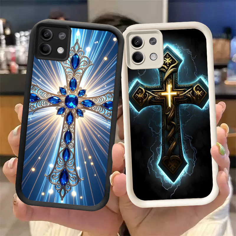P-32 Jesus Cross Casing hp silikon tipis dan ringan untuk Xiaomi Poco X6 M4 M2 15T X7 X6NEO M6Pro Pr
