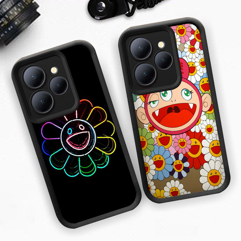 R27 Murakami Takashi Casing untuk Tecno POP Pova Spark 4 20 6 7 9 8 Pro 5G Kasus(Hitam/Putih)