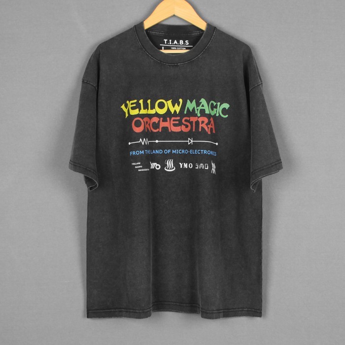 YMO T Shirt Yellow Magic Orchestra Haruomi Hosono Ryuichi Sakamoto Kraftwerk Washed Loose Drop Shou