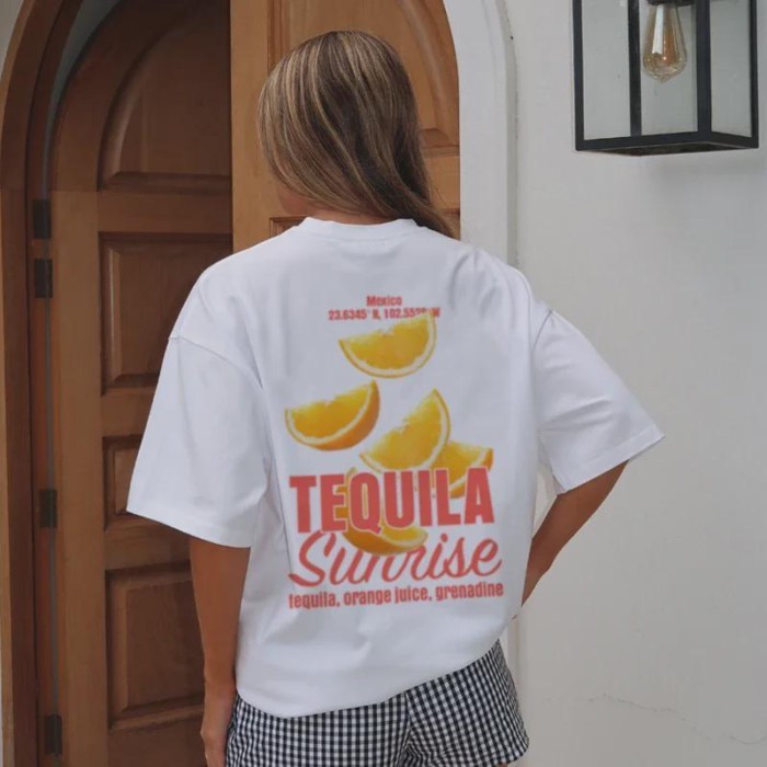 Drink Shirt Aesthetic Streetwear Women T-Shirt Tequila Sunrise Graphic Summer Fashion Top Aesthetic