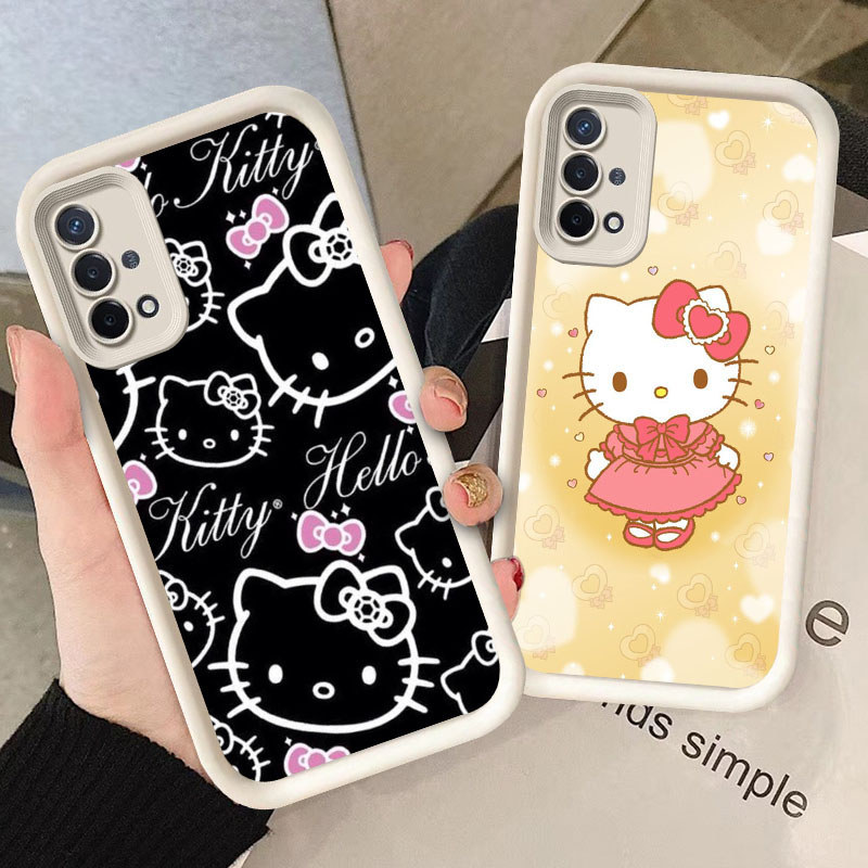 Hello Kitty Casing untuk OPPO Reno A16E A16K 5F 4 F17 4F A93 Pro Lite Kasus Ponsel(Hitam/Putih) Cove