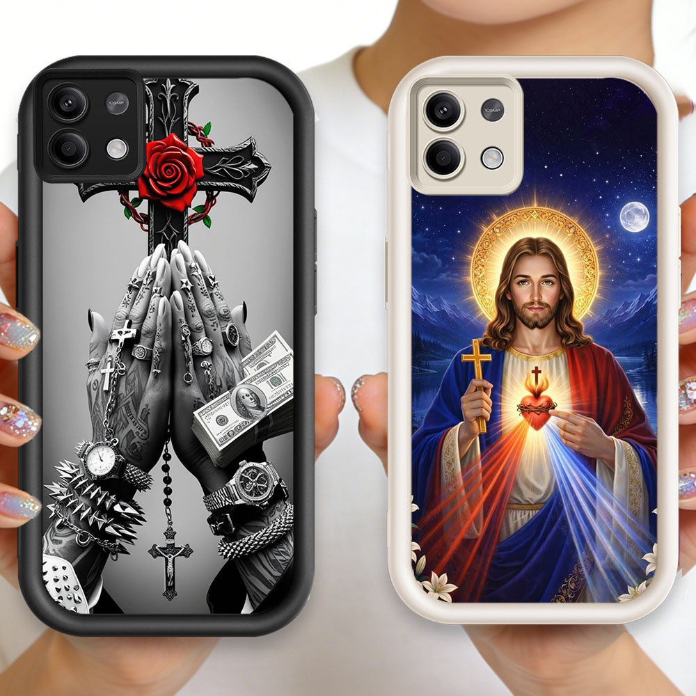 P-85 Jesus Cross Casing hp silikon tipis dan ringan untuk Xiaomi Poco X6 M4 M2 15T X7 X6NEO M6Pro Pr