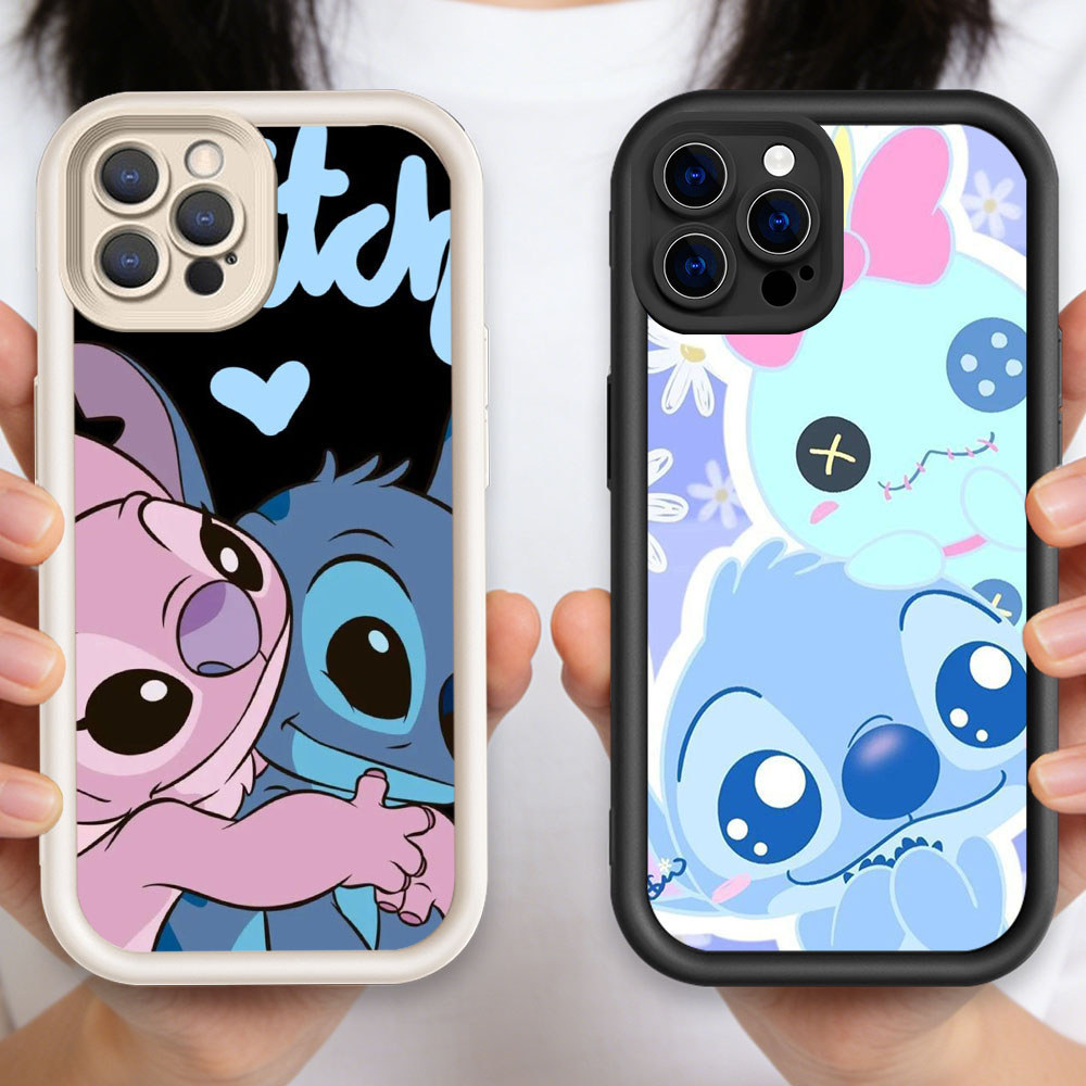 P-46 Stitch Casing hp silikon tipis dan ringan untuk iPhone 15 14 16 17 Pro Max