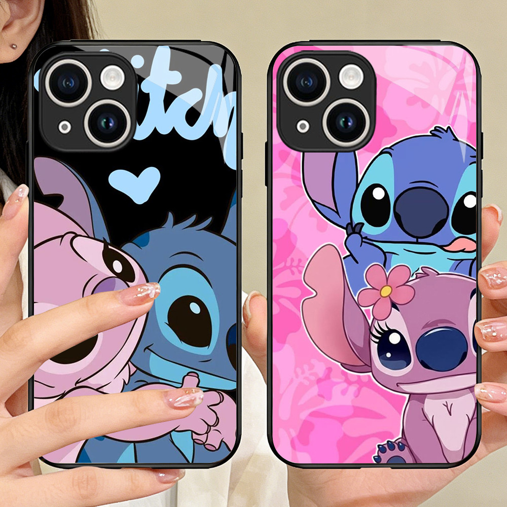 P-46 Stitch Casing ponsel kaca tempered iPhone 11 Mini 13 12 Pro Max
