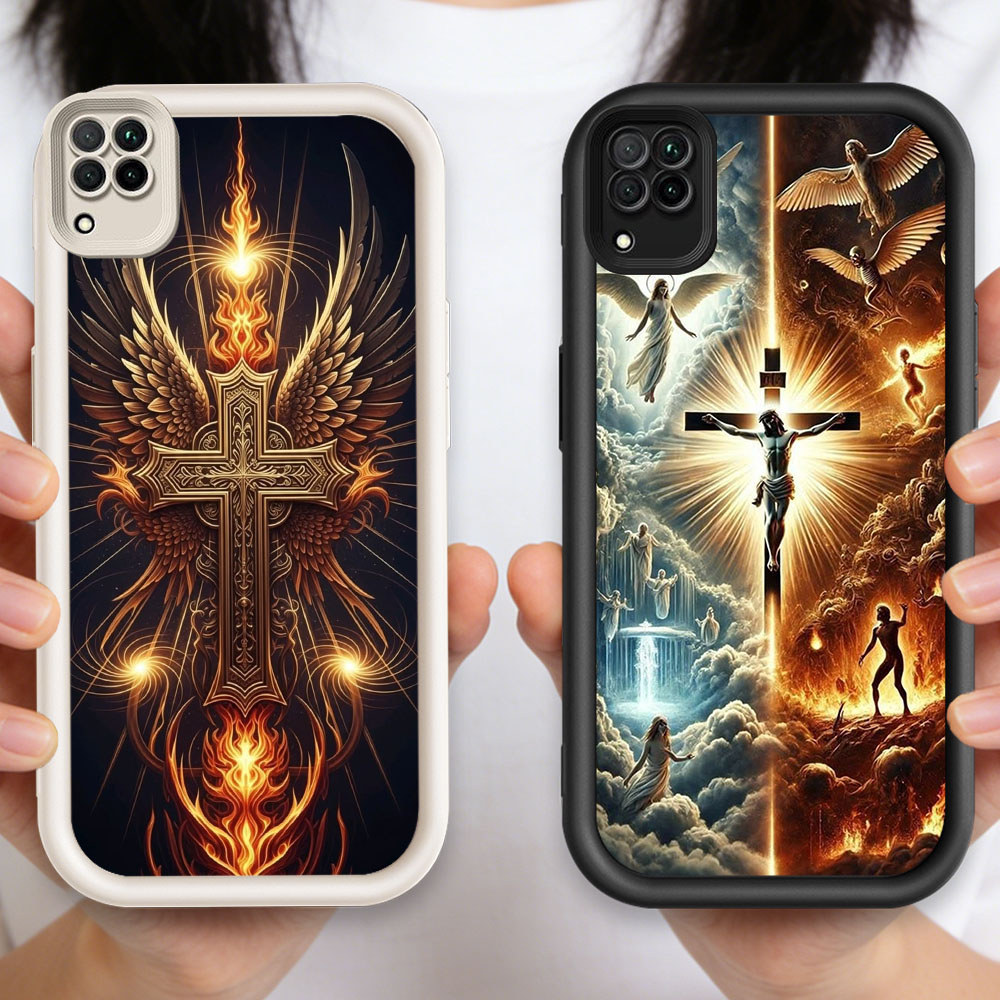 P-32 Jesus Cross Casing hp silikon tipis dan ringan untuk Samsung A12 J2 A22 J7 Prime 5G