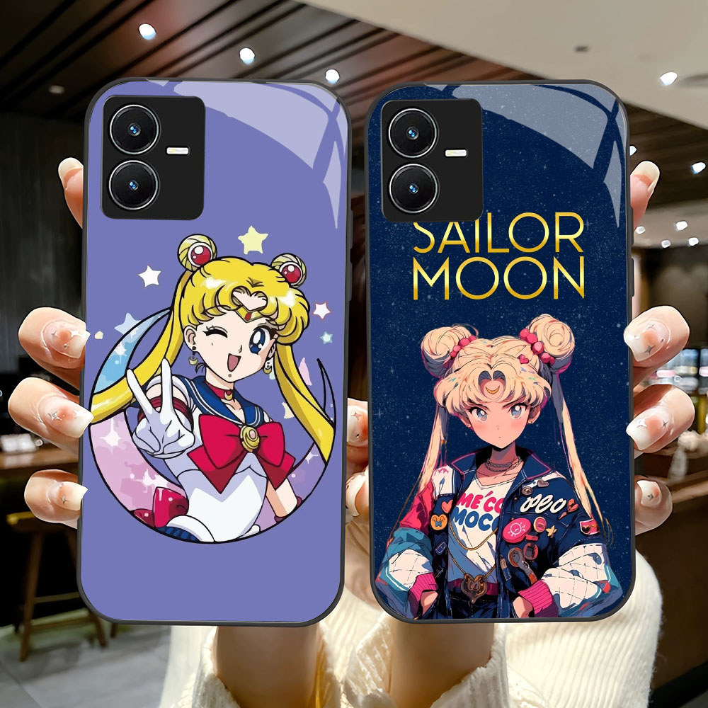 DK-40 Sailor Moon HD Glass Casing untuk VIVO Y22 Y35 Y75 Y28 Y22S V25 Y55 iQOO Z6
