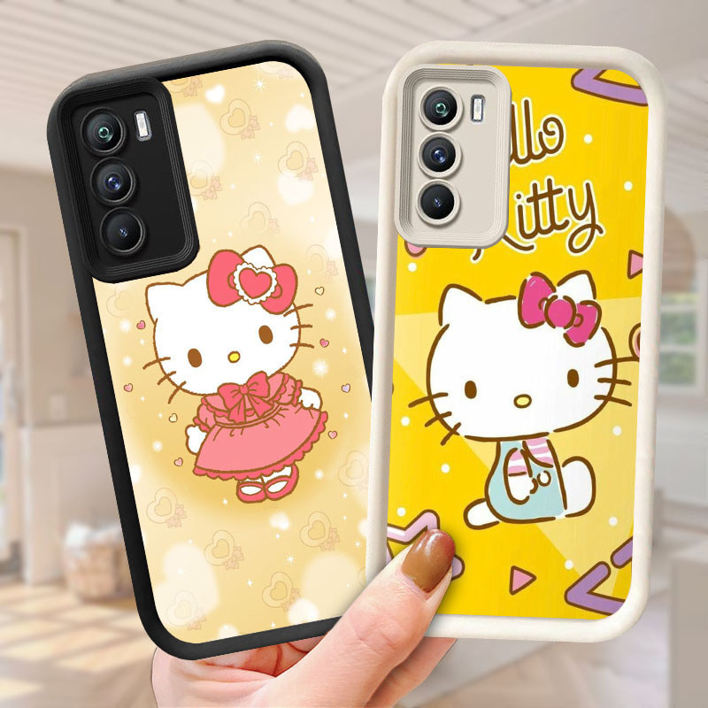 Hello Kitty Casing untuk Realme C71 C73 C75 OPPO A16s A55 A74 A54S A16 A94 Kasus Ponsel(Hitam/Putih)