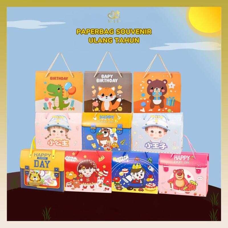 

WED Paperbag Goodie Bag Karakter Beravariasi / Tas Hadiah Sovenir Ulang Tahun PP01 Dan PP02