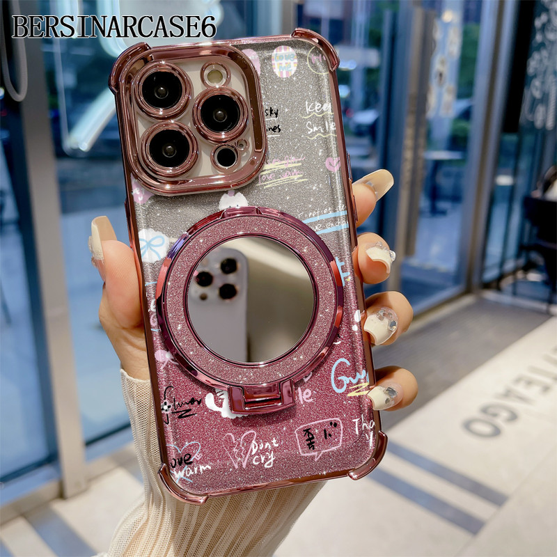 Case Vivo Y19 Y21 Y20 Y19S V40 LITE Y91 Y12 Y15S Case Dengan Stand Cermin Bracket Stand Soft Case Vi