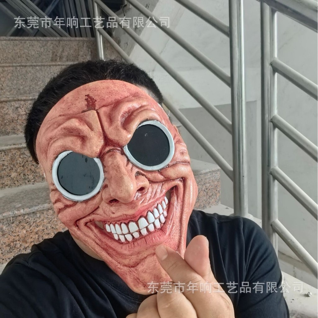 Topeng Terlihat Asli Wajah Menyeramkan Halloween, Kacamata Bulat Hitam, Penup Kepala Lateks, Kosm NP