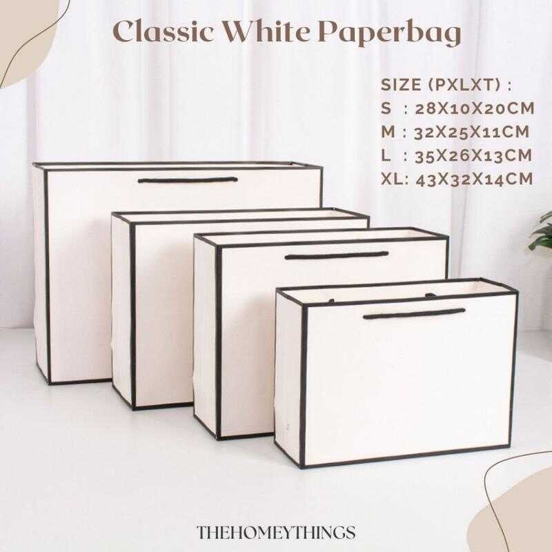 

PUTIH LIST HITAM ELEGAN GOODIE CLASSIC WHITE PAPERBAG TAS BELANJA ALL SIZE PACKING ONLINE SHOP SOUVENIR PAPER BAG POLOS