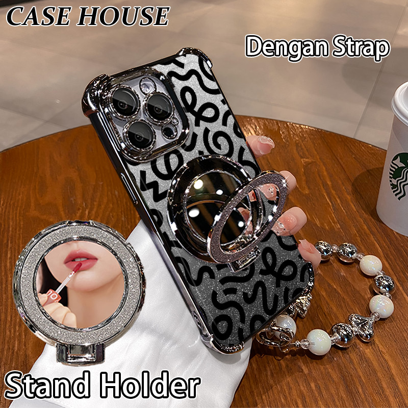 Glitter Card Case HP Oppo A16S A95 A3 Pro 5G A57 A12s Stand Holder Cermin Casing Oppo A38 A79 5G A52